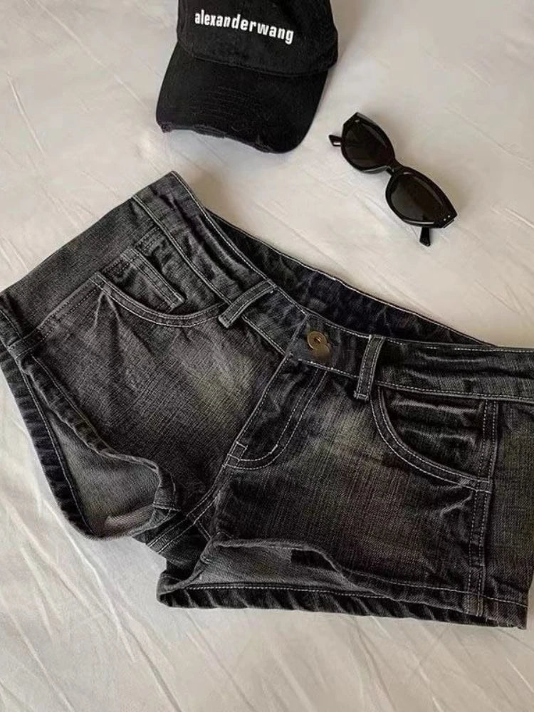 Vintage Black Y2K Denim Shorts