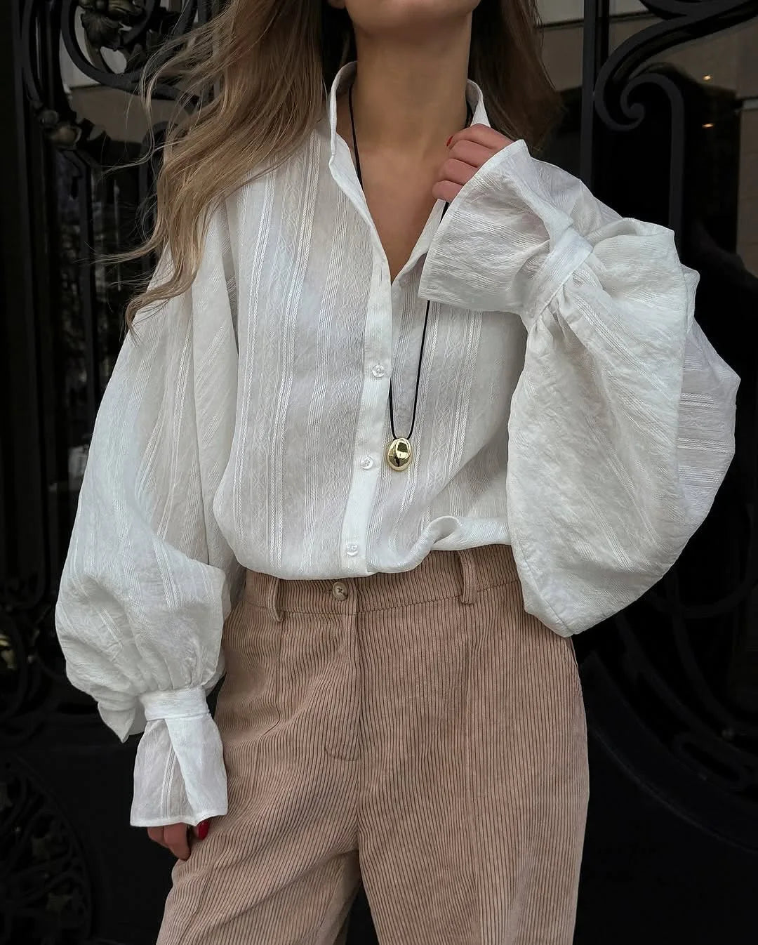 Women’s Oversized Cotton Button-Up Shirt – Loose Long Sleeve Blouse