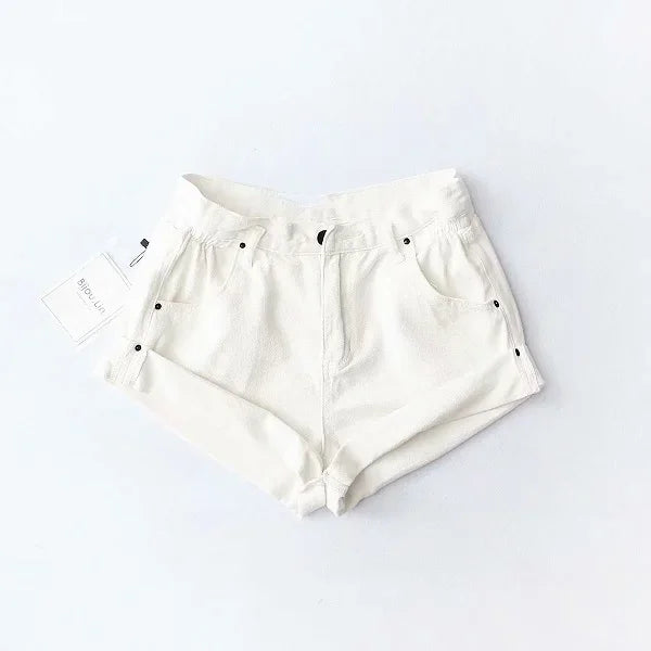 High-Waist Split-Hem Denim Shorts