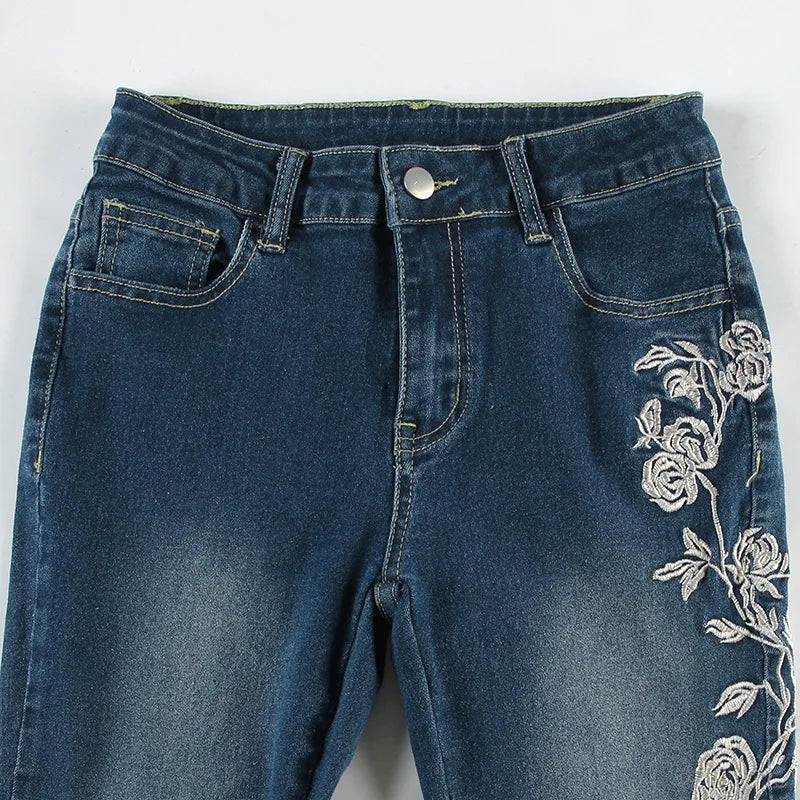 Y2K Floral Embroidery Jeans
