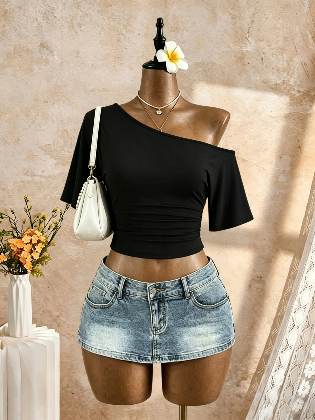 Y2K Ruched One-Shoulder Crop Top